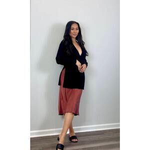 Intermix Misha Washed Satin Midi Skirt Brick Red Size 6 Pull-On Stretch Formal